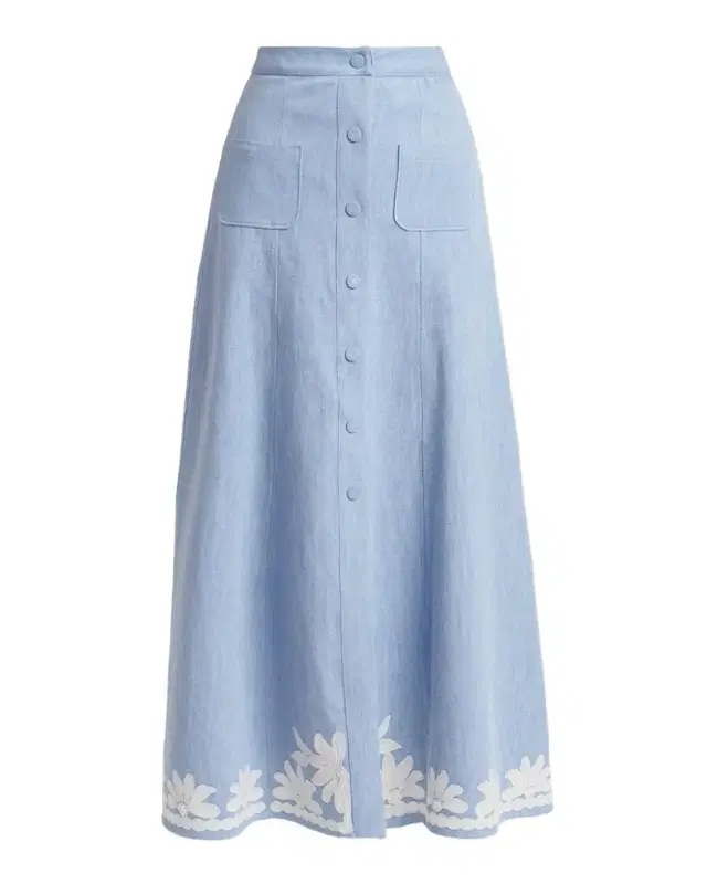Valentino Garavani Embroidered Denim Button-Front Midi Skirt