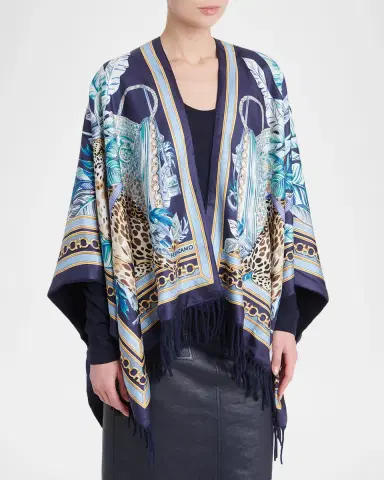 Ferragamo Leopard Reversible Cashmere and Silk Cape | Thumbnail 4