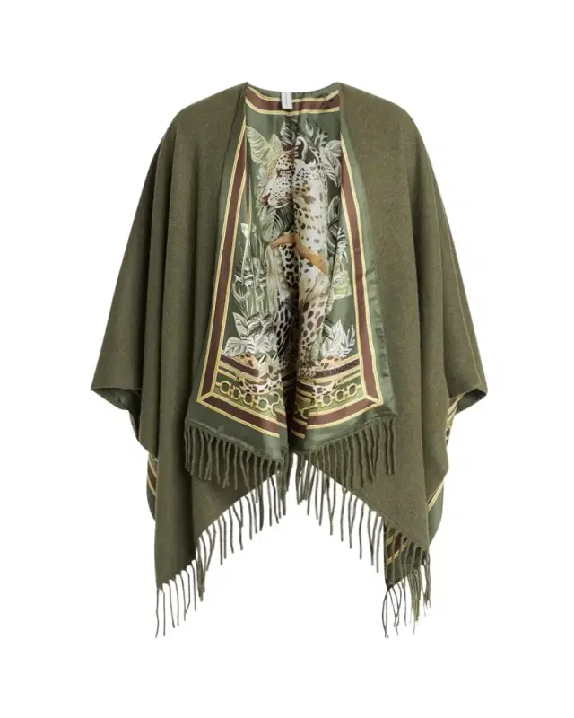 Ferragamo Leopard Cashmere and Silk Reversible Cape