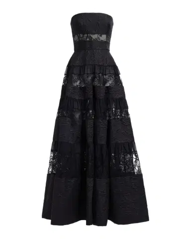 Elie Saab Strapless Floral Brocade Tiered Lace-Inset Gown | Thumbnail 1