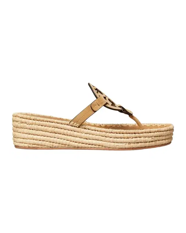 Tory Burch Miller Raffia Suede Wedge Sandals