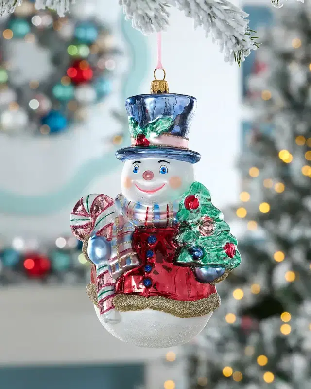 Exclusive Snowman with Candy Cane and Tree Christmas Ornament