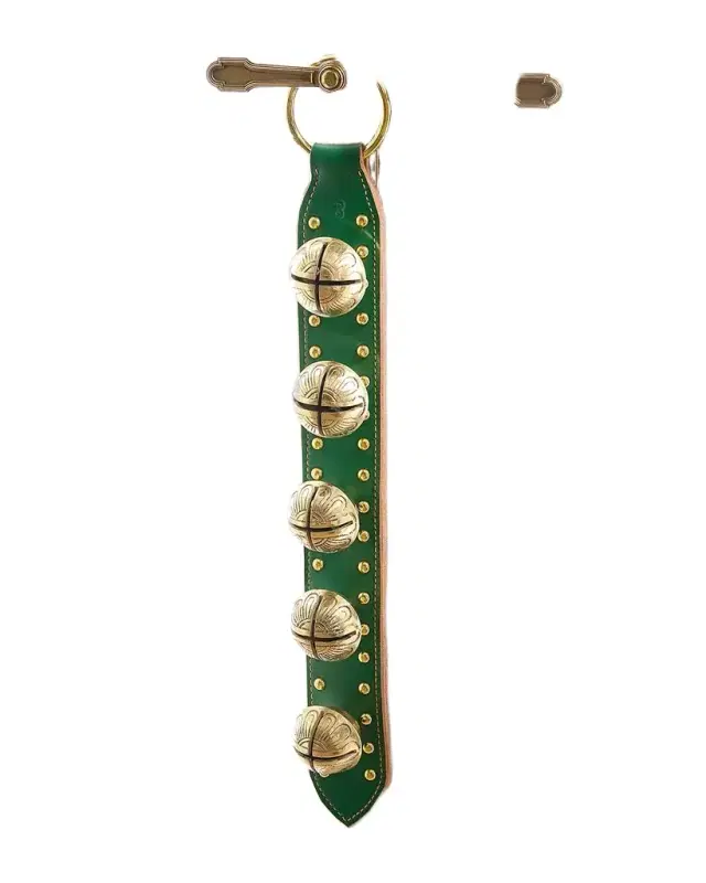 Belsnickel Enterprises 5 Solid Brass Bells on Leather Door Hanger