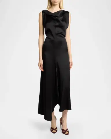 Victoria Beckham Asymmetric Draped Sleeveless Satin Midi Dress | Thumbnail 2