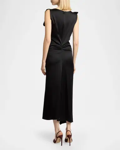 Victoria Beckham Asymmetric Draped Sleeveless Satin Midi Dress | Thumbnail 3