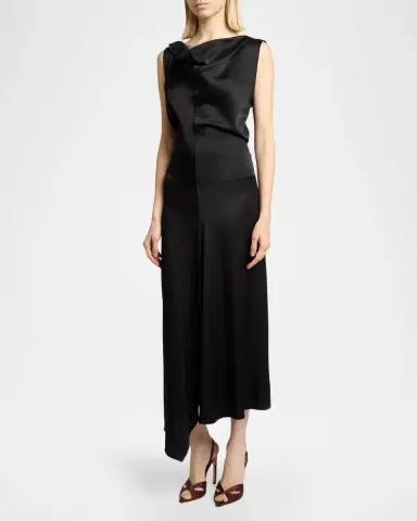 Victoria Beckham Asymmetric Draped Sleeveless Satin Midi Dress | Thumbnail 4