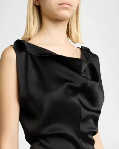 Victoria Beckham Asymmetric Draped Sleeveless Satin Midi Dress | Thumbnail 5