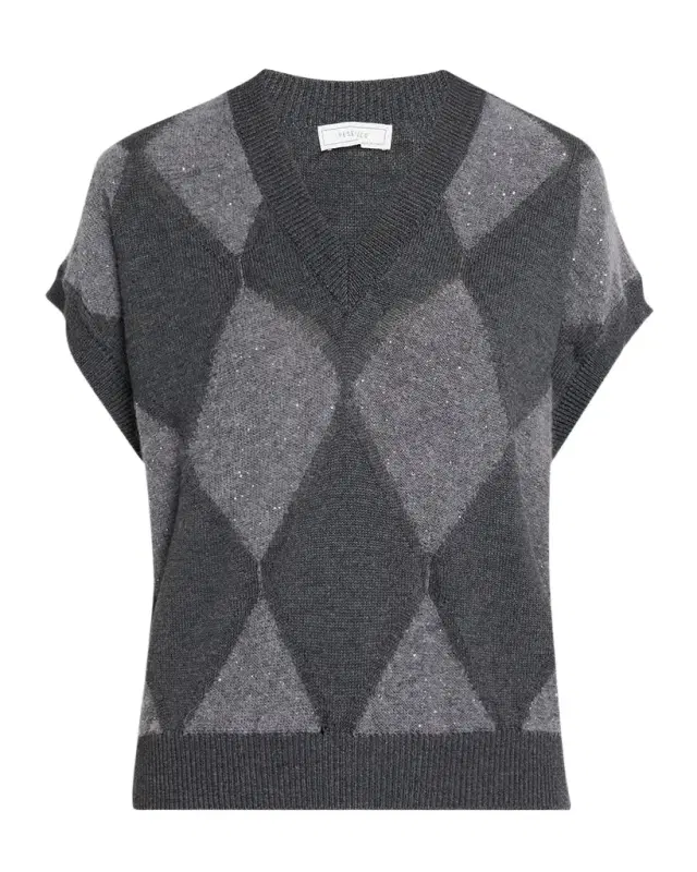 PESERICO Sequin Argyle Knit Sweater
