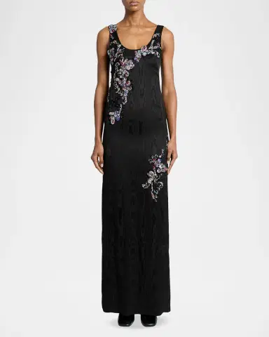 Dries Van Noten Sleeveless Embroidered Faille Column Gown | Thumbnail 2 Dries Van Noten Sleeveless Embroidered Faille Column Gown | Thumbnail 2