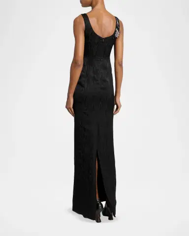 Dries Van Noten Sleeveless Embroidered Faille Column Gown | Thumbnail 3 Dries Van Noten Sleeveless Embroidered Faille Column Gown | Thumbnail 3