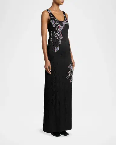 Dries Van Noten Sleeveless Embroidered Faille Column Gown | Thumbnail 4 Dries Van Noten Sleeveless Embroidered Faille Column Gown | Thumbnail 4