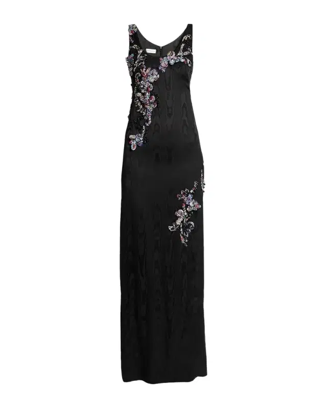 Dries Van Noten Sleeveless Embroidered Faille Column Gown