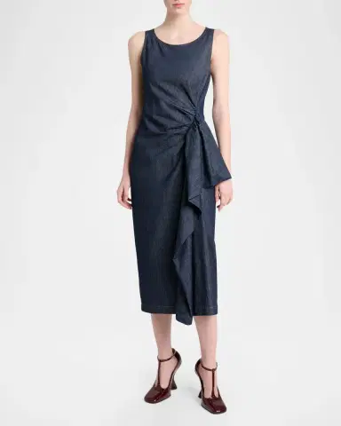 Dries Van Noten Dropps Denim Ruffle Sleeveless Midi Dress | Thumbnail 4 Dries Van Noten Dropps Denim Ruffle Sleeveless Midi Dress | Thumbnail 4