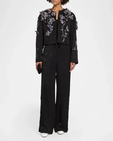 Dries Van Noten Moiré Satin Wide-Leg Drawstring Pants | Thumbnail 2 Dries Van Noten Moiré Satin Wide-Leg Drawstring Pants | Thumbnail 2