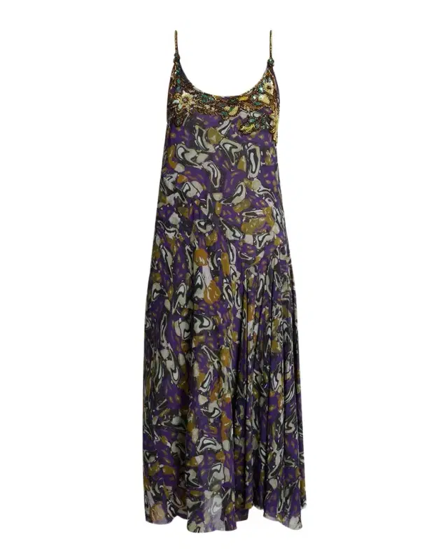 Dries Van Noten Dibelle Embellished Paneled Midi Slip Dress