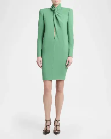 Valentino Garavani Twisted Mock-Neck Strong-Shoulder Mini Dress | Thumbnail 2