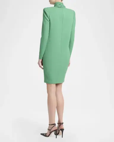Valentino Garavani Twisted Mock-Neck Strong-Shoulder Mini Dress | Thumbnail 3