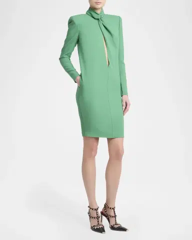Valentino Garavani Twisted Mock-Neck Strong-Shoulder Mini Dress | Thumbnail 4