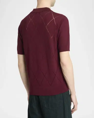 Dries Van Noten Men's Cotton Argyle Wool Polo | Thumbnail 3 Dries Van Noten Men's Cotton Argyle Wool Polo | Thumbnail 3