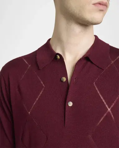 Dries Van Noten Men's Cotton Argyle Wool Polo | Thumbnail 5 Dries Van Noten Men's Cotton Argyle Wool Polo | Thumbnail 5