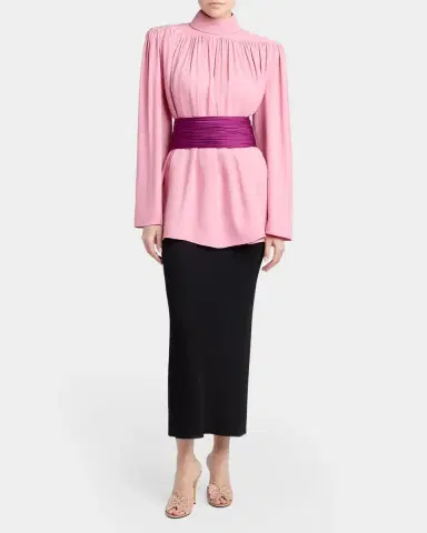 Valentino Garavani Turtleneck Gathered Silk Long-Sleeve Top | Thumbnail 2