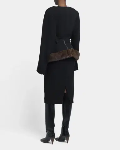 Stella McCartney Long-Sleeve Belted Faux-Fur Peplum Midi Dress | Thumbnail 3