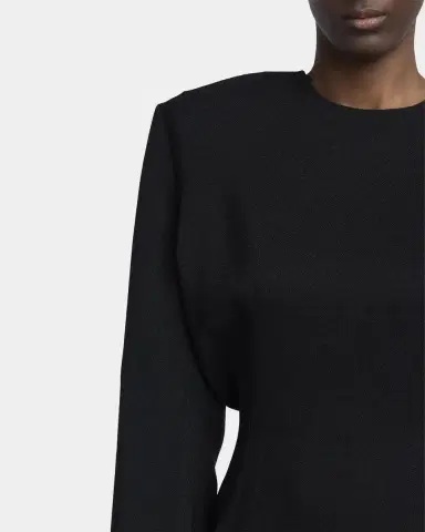 Stella McCartney Long-Sleeve Belted Faux-Fur Peplum Midi Dress | Thumbnail 5
