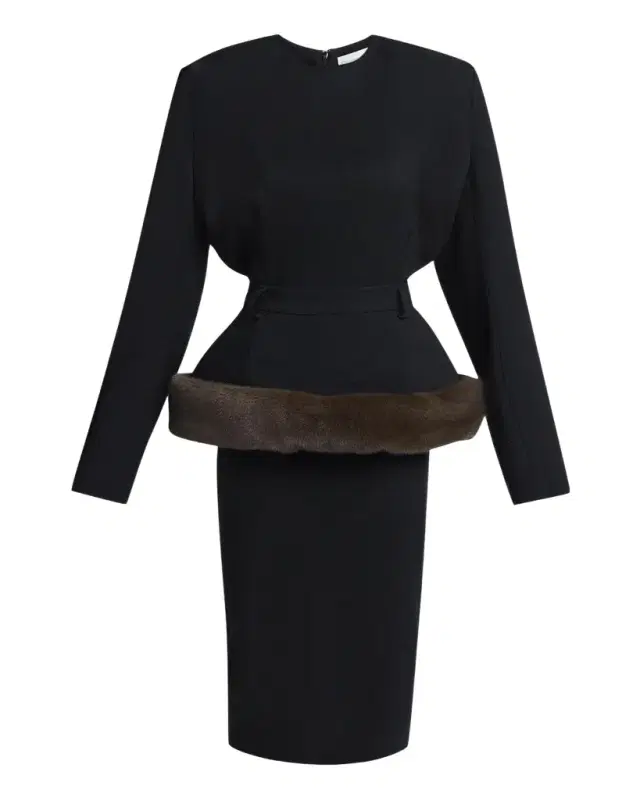Stella McCartney Long-Sleeve Belted Faux-Fur Peplum Midi Dress
