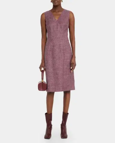 Lafayette 148 New York Sleeveless Wool Mouline Knee-Length Dress | Thumbnail 2