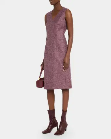 Lafayette 148 New York Sleeveless Wool Mouline Knee-Length Dress | Thumbnail 4