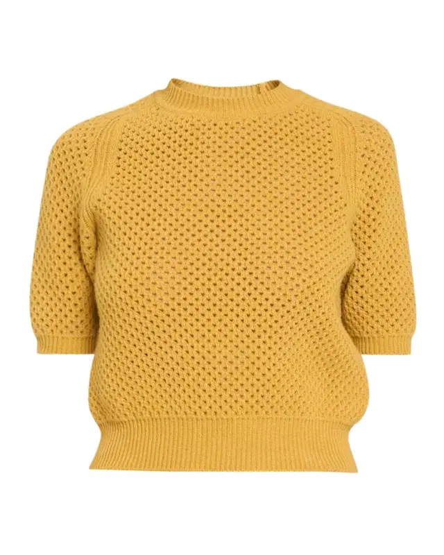 Ulla Johnson Imara Open-Knit Short-Sleeve Merino Wool Sweater