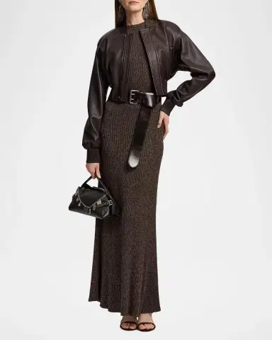 Ralph Lauren Collection Windi Cap-Sleeve Speckled Silk-Wool Rib Maxi Dress | Thumbnail 2