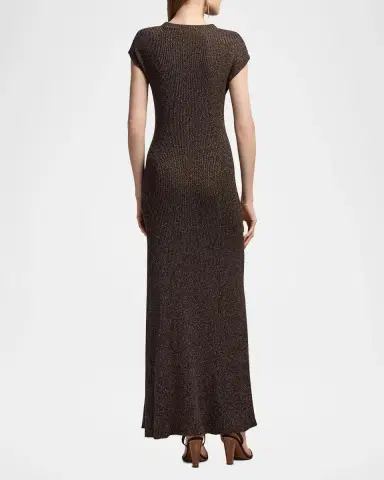 Ralph Lauren Collection Windi Cap-Sleeve Speckled Silk-Wool Rib Maxi Dress | Thumbnail 3