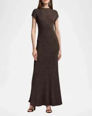 Ralph Lauren Collection Windi Cap-Sleeve Speckled Silk-Wool Rib Maxi Dress | Thumbnail 4