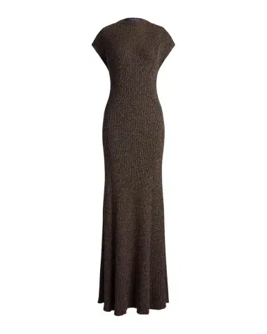 Ralph Lauren Collection Windi Cap-Sleeve Speckled Silk-Wool Rib Maxi Dress | Thumbnail 1
