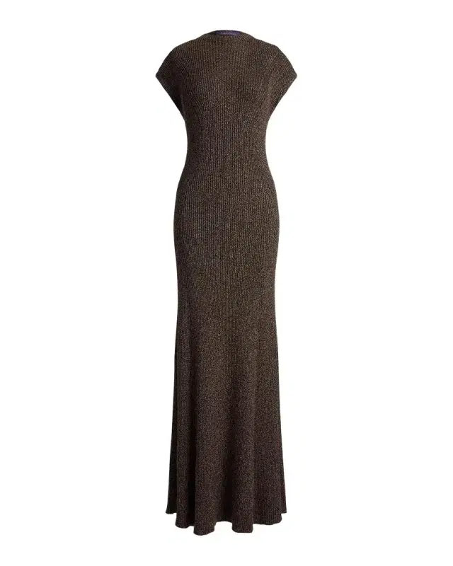 Ralph Lauren Collection Windi Cap-Sleeve Speckled Silk-Wool Rib Maxi Dress