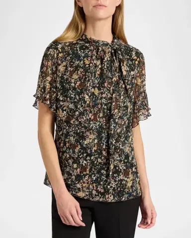 Santorelli Abstract Tie-Neck Blouse | Thumbnail 4