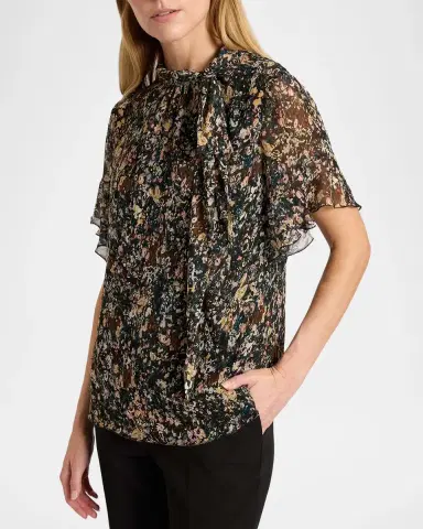 Santorelli Abstract Tie-Neck Blouse | Thumbnail 6