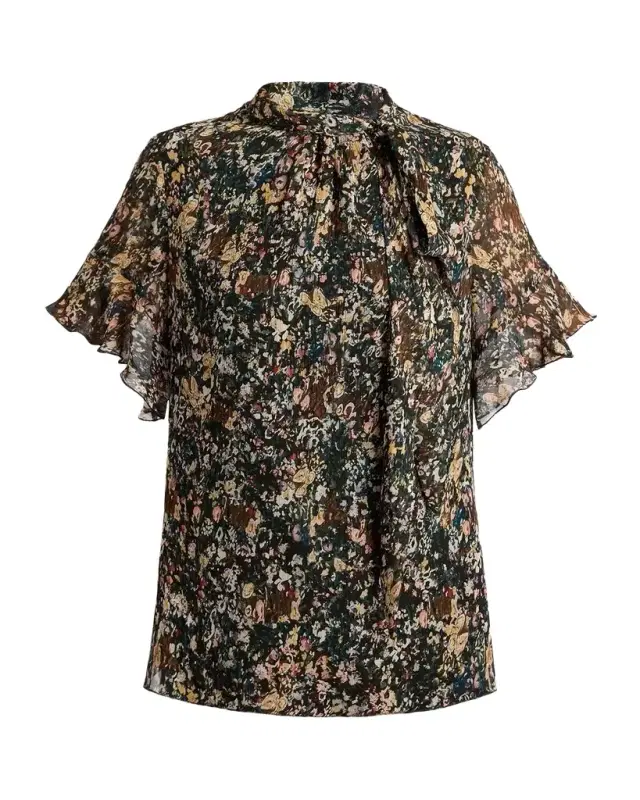 Santorelli Abstract Tie-Neck Blouse