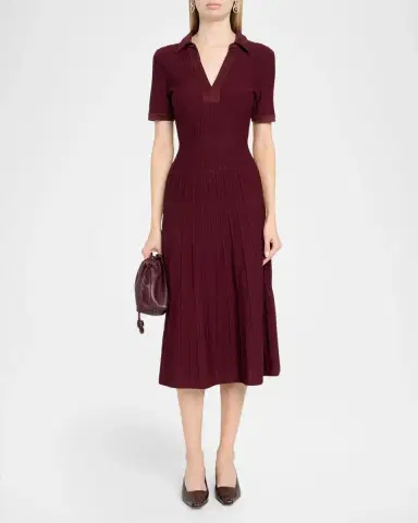 Milly Dylan Johnny-Collar Ribbed Midi Dress | Thumbnail 2