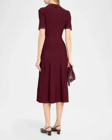 Milly Dylan Johnny-Collar Ribbed Midi Dress | Thumbnail 3