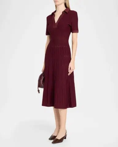 Milly Dylan Johnny-Collar Ribbed Midi Dress | Thumbnail 4