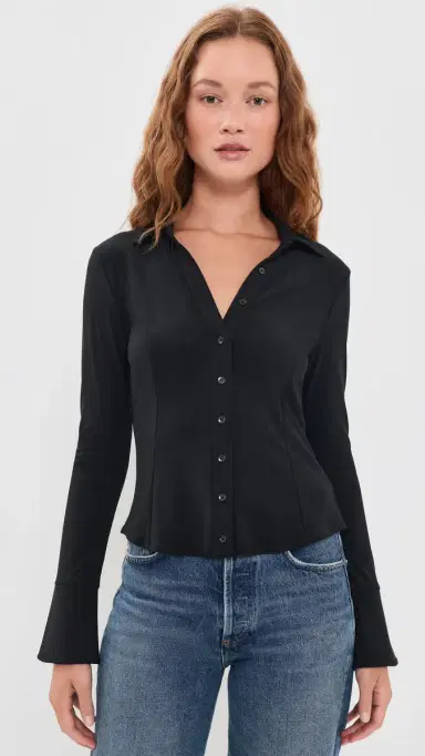 Alice + Olivia Freya Fitted Nipped Waist Button Down Top | Thumbnail 2 Alice + Olivia Freya Fitted Nipped Waist Button Down Top | Thumbnail 2