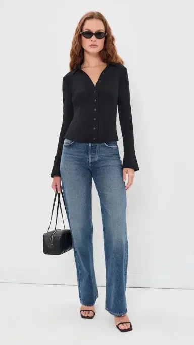 Alice + Olivia Freya Fitted Nipped Waist Button Down Top | Thumbnail 5 Alice + Olivia Freya Fitted Nipped Waist Button Down Top | Thumbnail 5