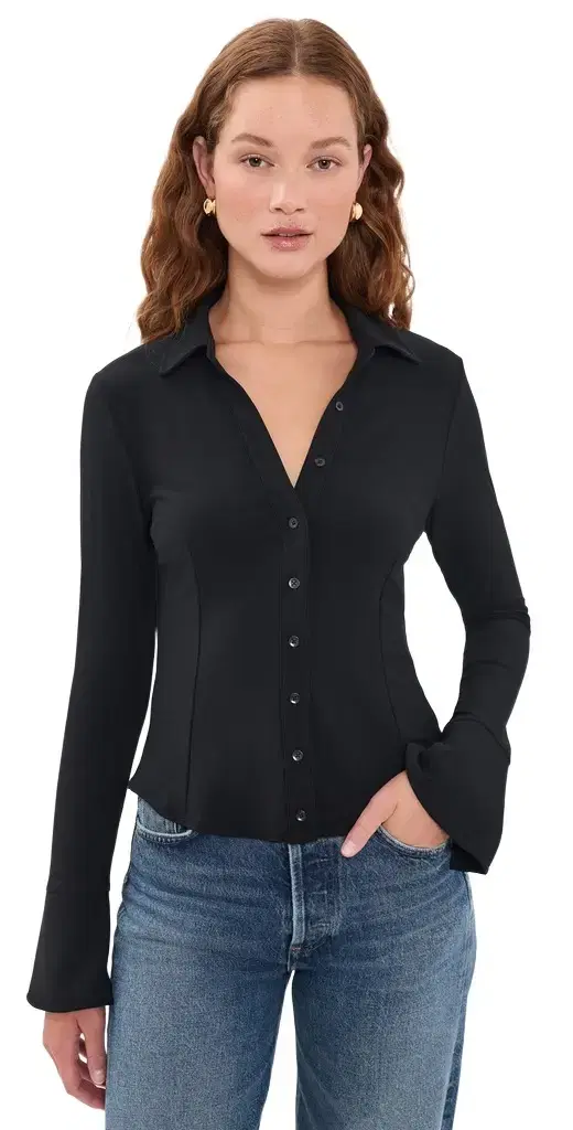 Alice + Olivia Freya Fitted Nipped Waist Button Down Top
