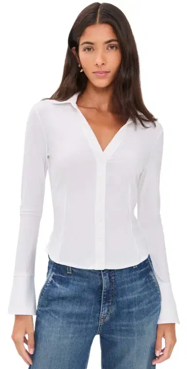 Alice + Olivia Freya Fitted Nipped Waist Button Down Top | Thumbnail 1 Alice + Olivia Freya Fitted Nipped Waist Button Down Top | Thumbnail 1