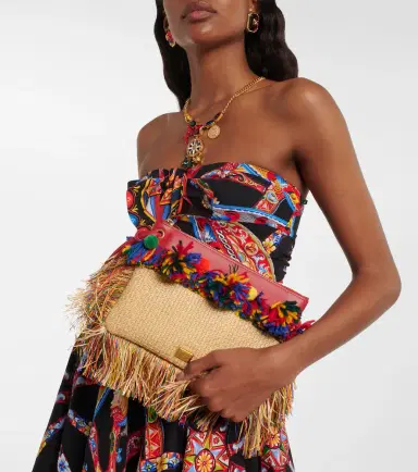 Dolce & Gabbana Fringed raffia-effect pouch | Thumbnail 5