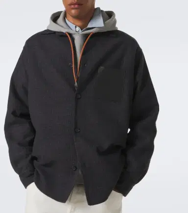 Loewe Leather-trimmed wool and silk overshirt | Thumbnail 3