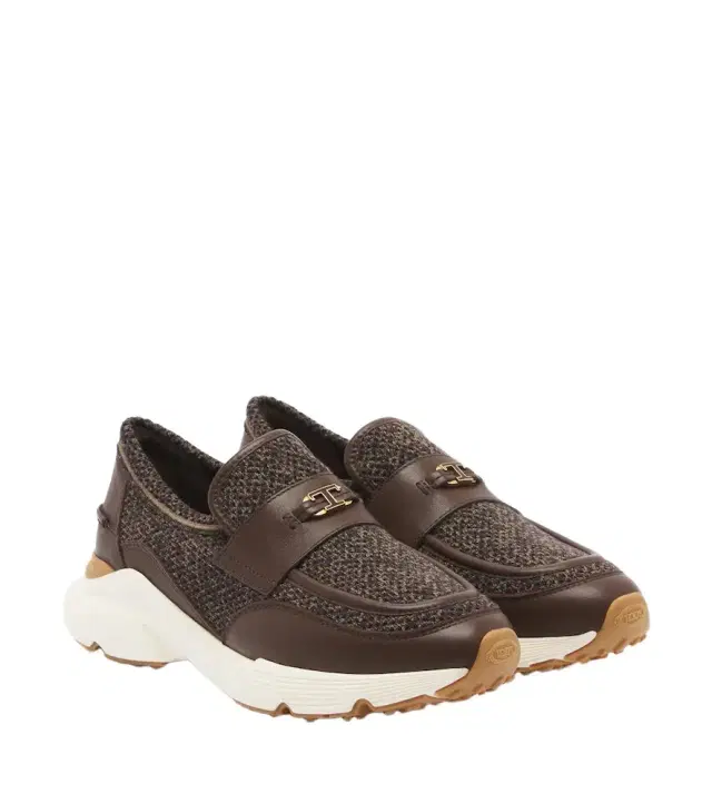 Tod's Leather-trimmed knitted slip-on shoes