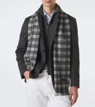 Zegna Checked fringed cashmere scarf | Thumbnail 2